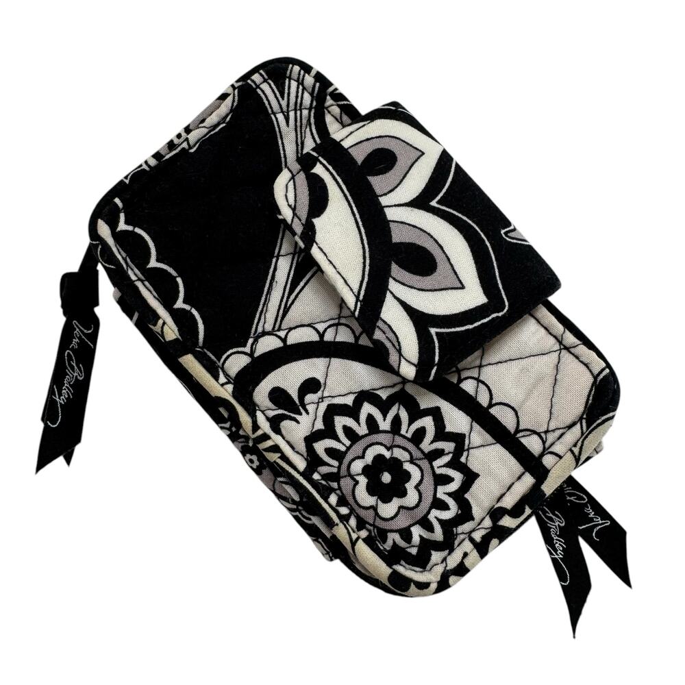 VERA BRADLEY Mini Wallet Midnight Paisley Black White Gray Zip Snap *READ*